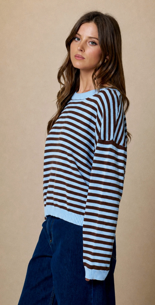 Stripe Relaxed Back Button Detail Sweater
