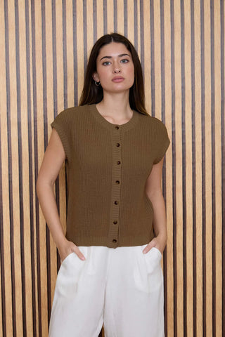 Short Sleeve Button Down Cardigan Vest