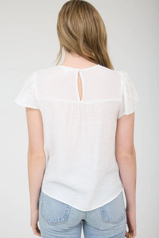 Floral Embroidery Flounce Sleeve Top