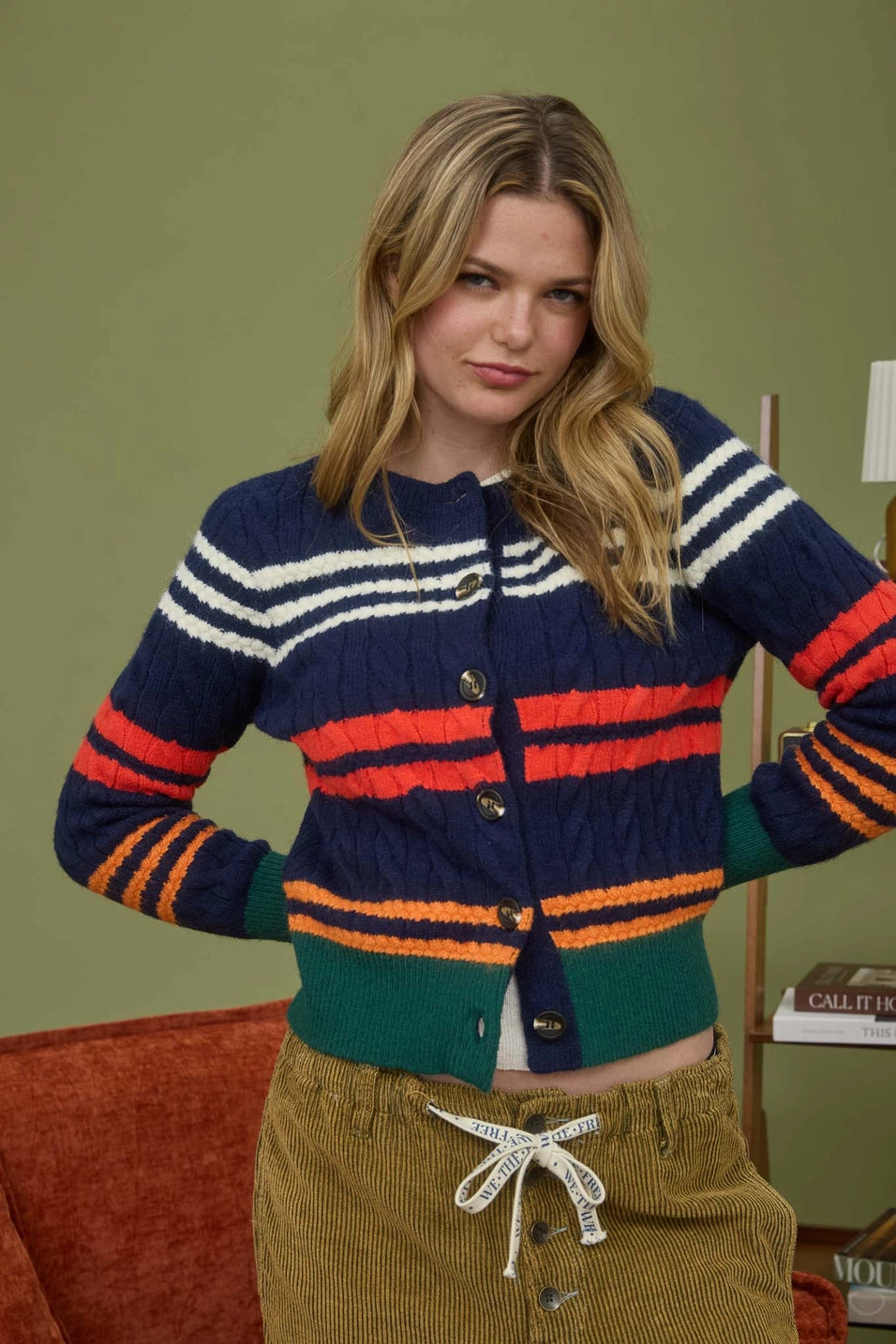 Multicolor Stripe Cable Knit Cardigan