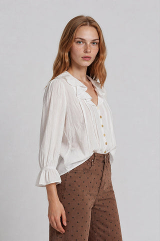 Ruffled V Neck 3/4 sleeve blouse