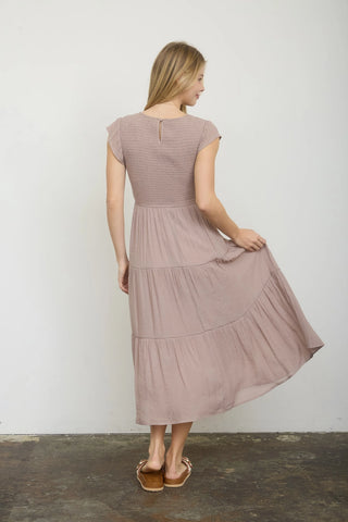 Tiered Smocked Short Sleeve Midi Dress