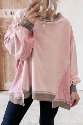 Textured Waffle Patchwork Oversized Sweatshirt