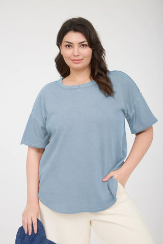 Slate Blue Round Neck Short Sleeve