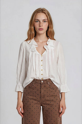 Ruffled V Neck 3/4 sleeve blouse