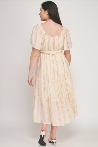 Papaya Gauze Ruffled Tiered Midi Dress