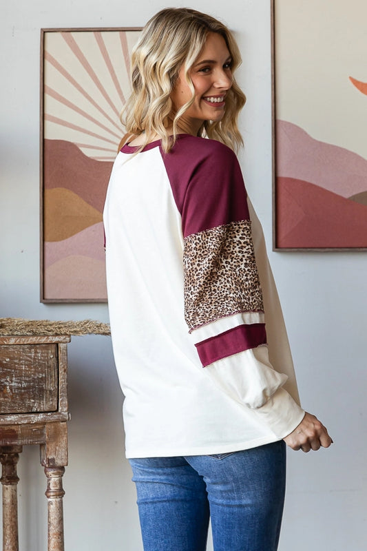 Animal Print Color Block Top