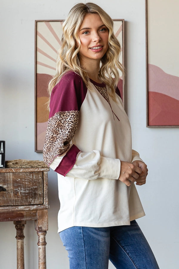 Animal Print Color Block Top