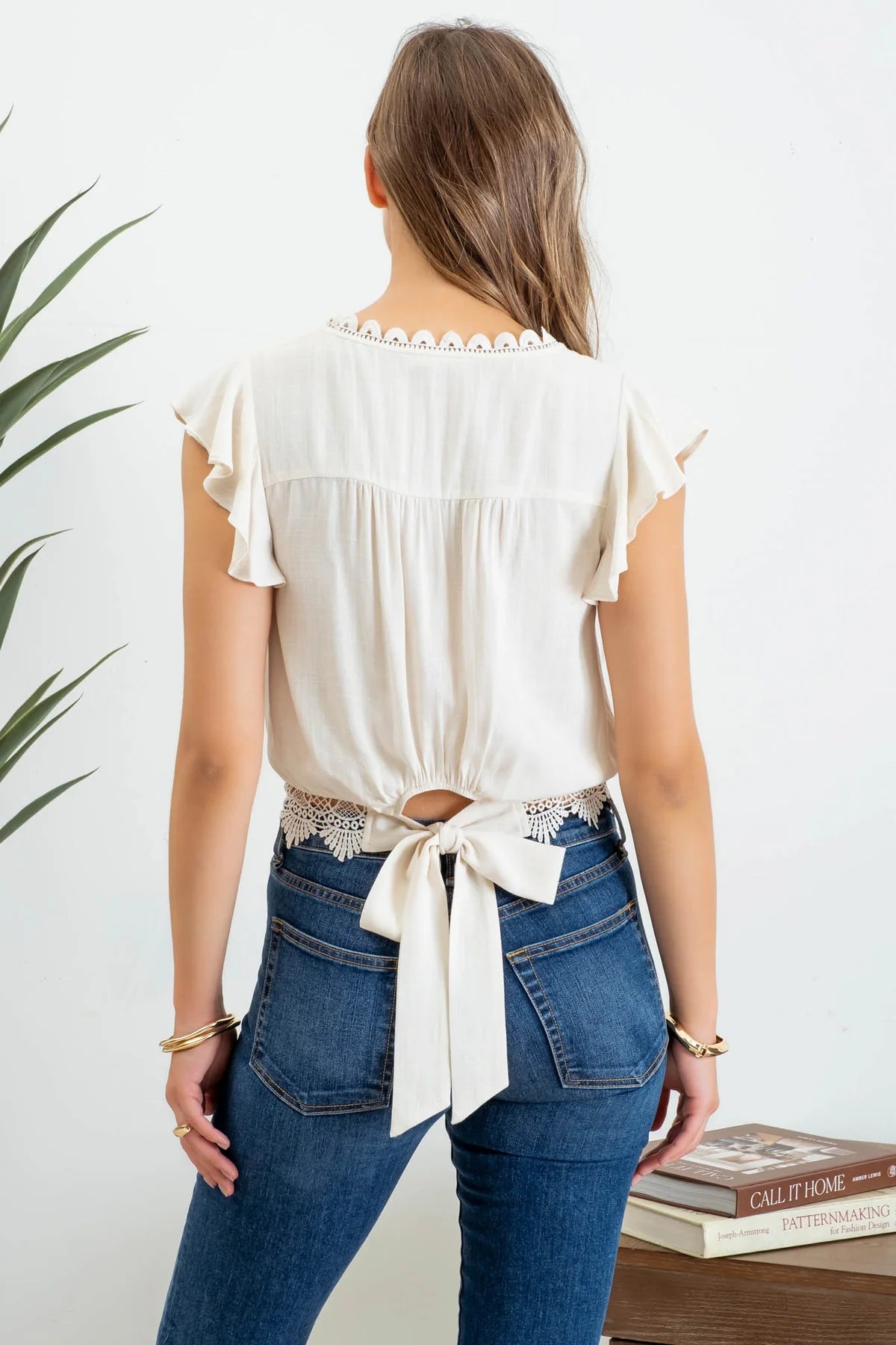 Scallop lace trim back tie top
