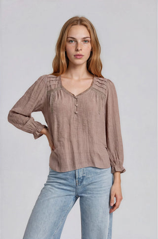 Crochet Lace Trim V-Neck Woven Top