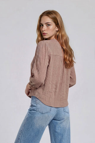 Crochet Lace Trim V-Neck Woven Top