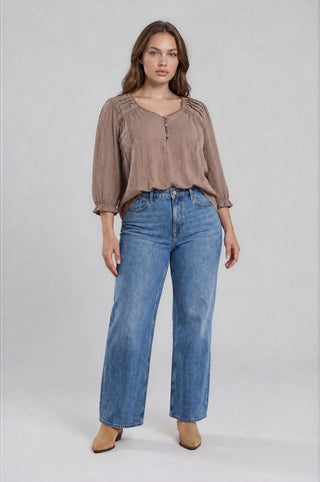 Crochet Lace Trim V-Neck Woven Top