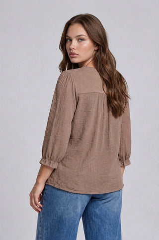 Crochet Lace Trim V-Neck Woven Top