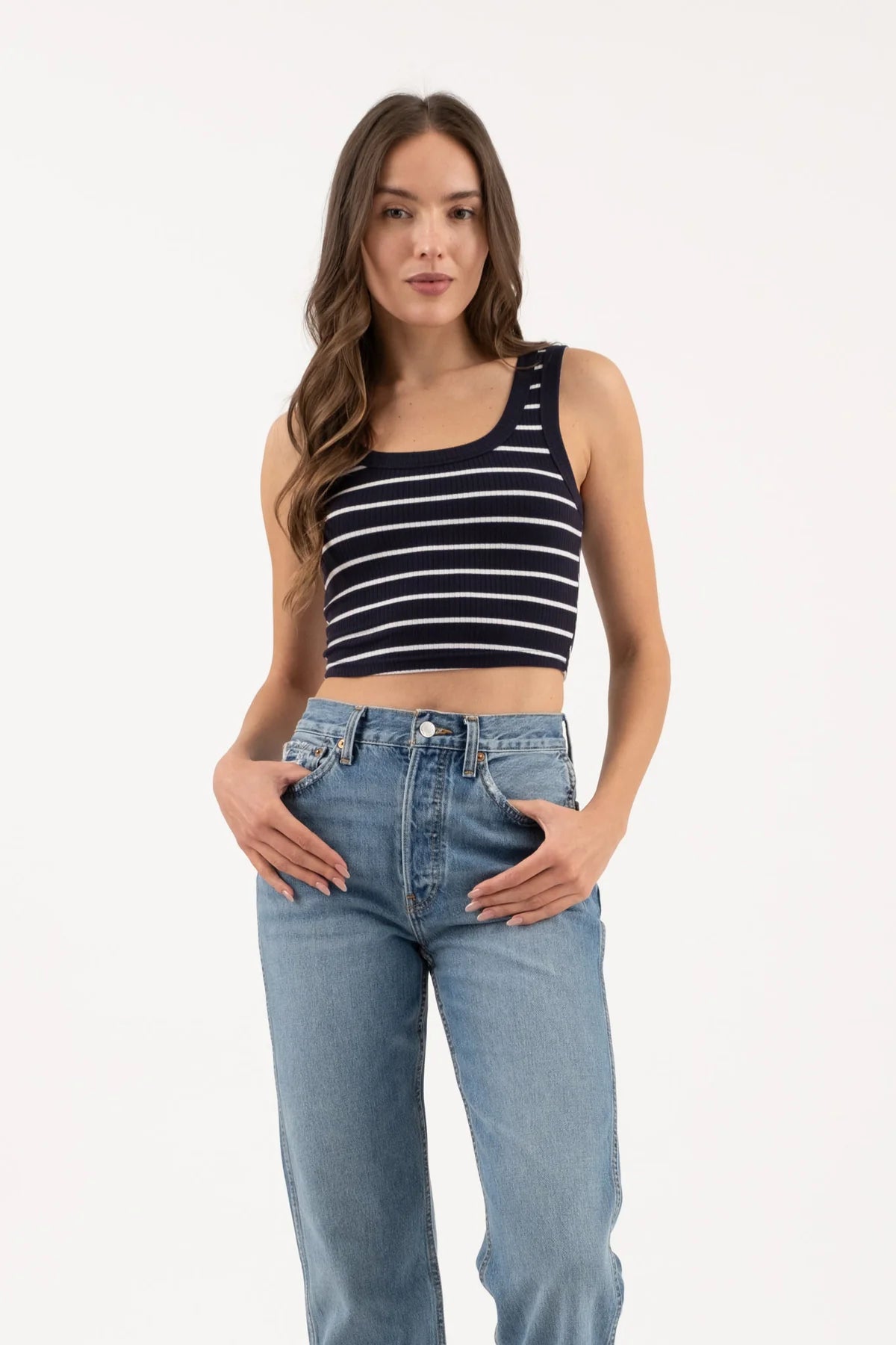 Stripe Sleeveless Knit Crop Tank