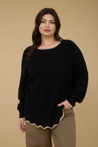 Contrast Scallop Trim Sweater