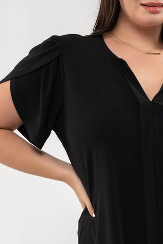 Drape Sleeve Split Neck Top