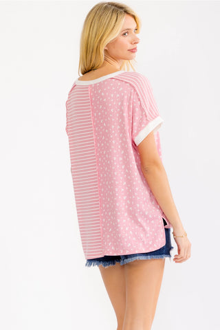 Floral MIxed Print Henley Top