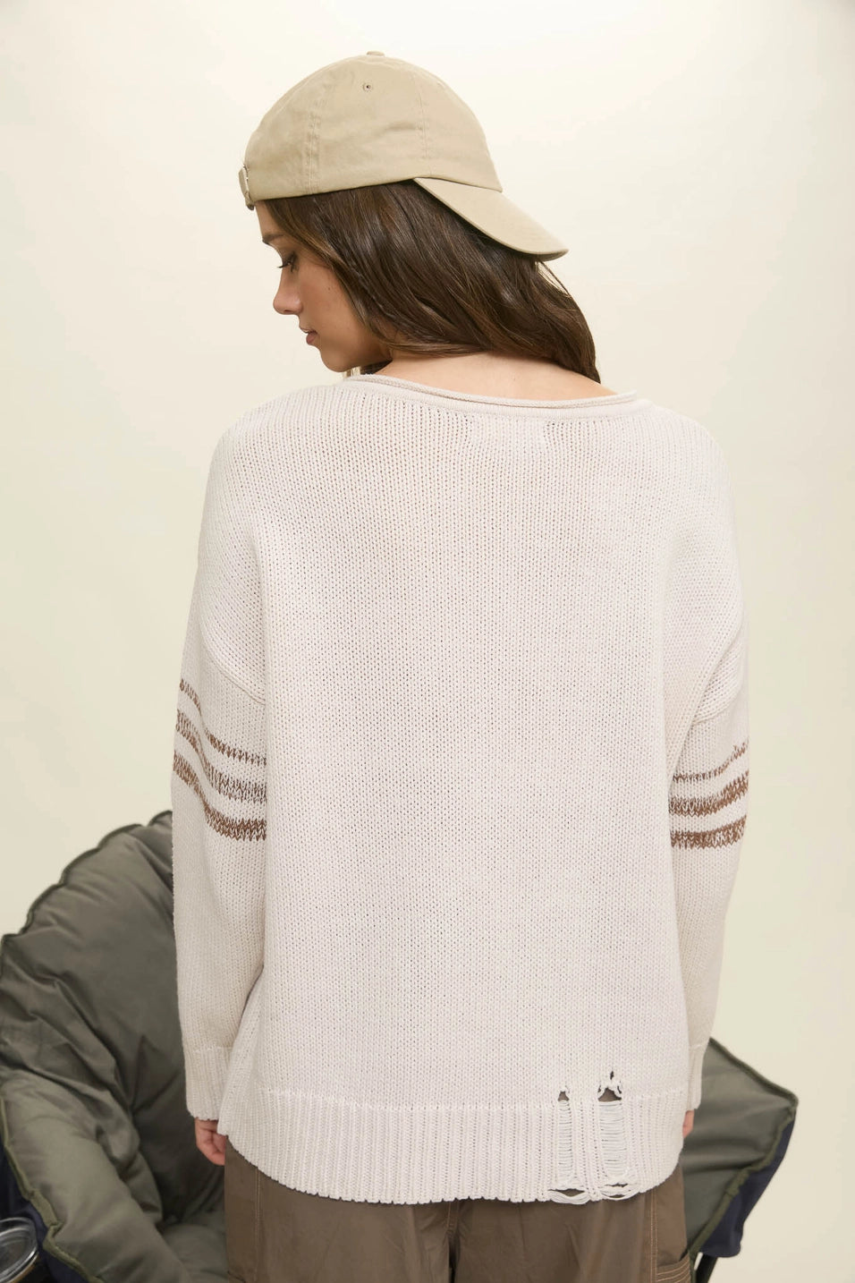 Distressed Varsity Knit Sweater