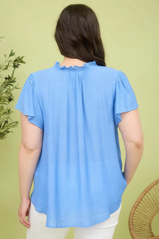 Embroidery Ruffle Front  Tie Top