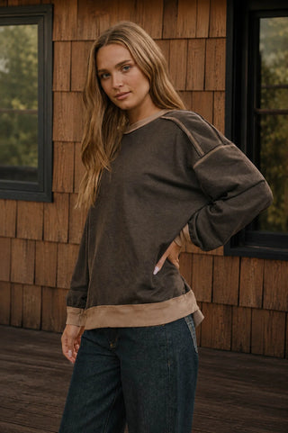 Exposed Seam Knit Top - Chocolate