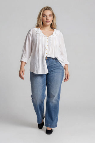 Ruffle  V Neck 3/4 sleeve Blouse