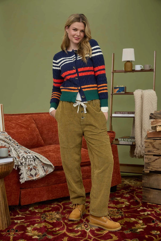 Multicolor Stripe Cable Knit Cardigan