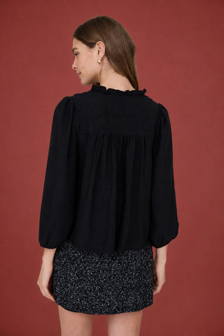 3/4 Sleeve Ruffle Trim Pintuck Top