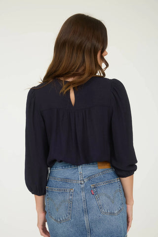 Floral Embroidered Yoke 3/4 Sleeve Blouse