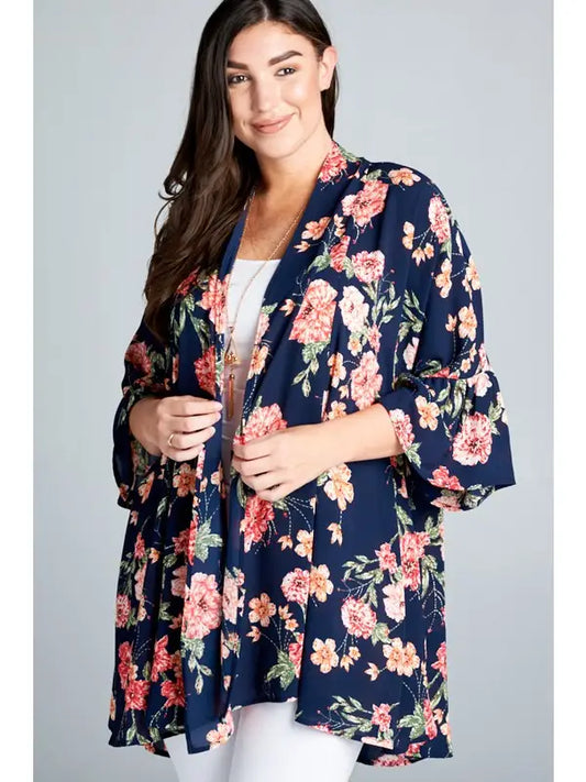 Open Front Floral Kimono