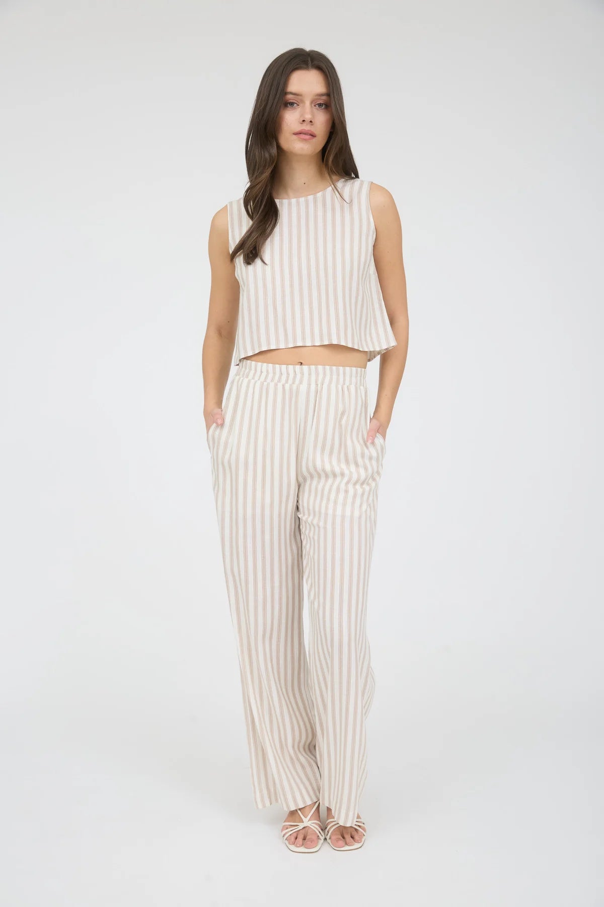 Striped Linen Blouse & Wide Leg Pant Set