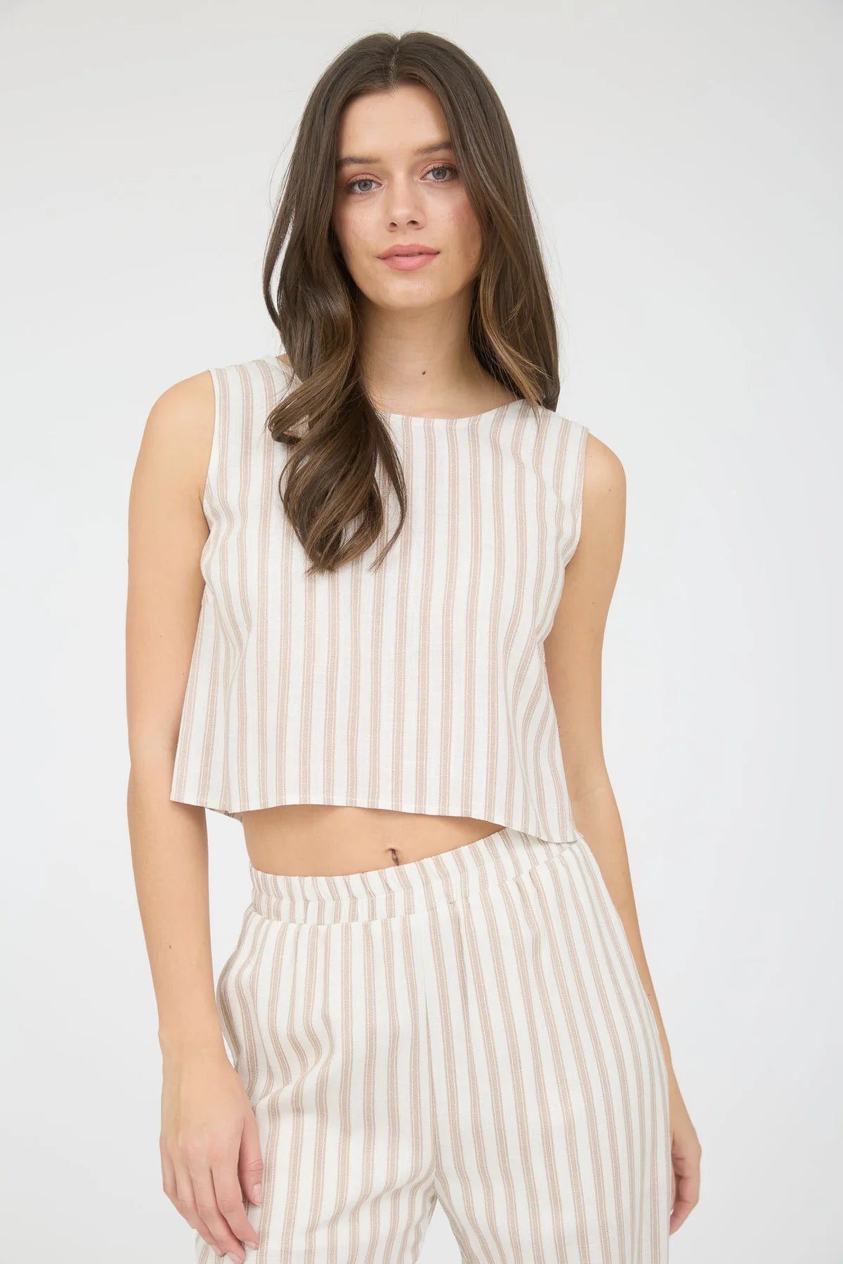 Striped Linen Blouse & Wide Leg Pant Set