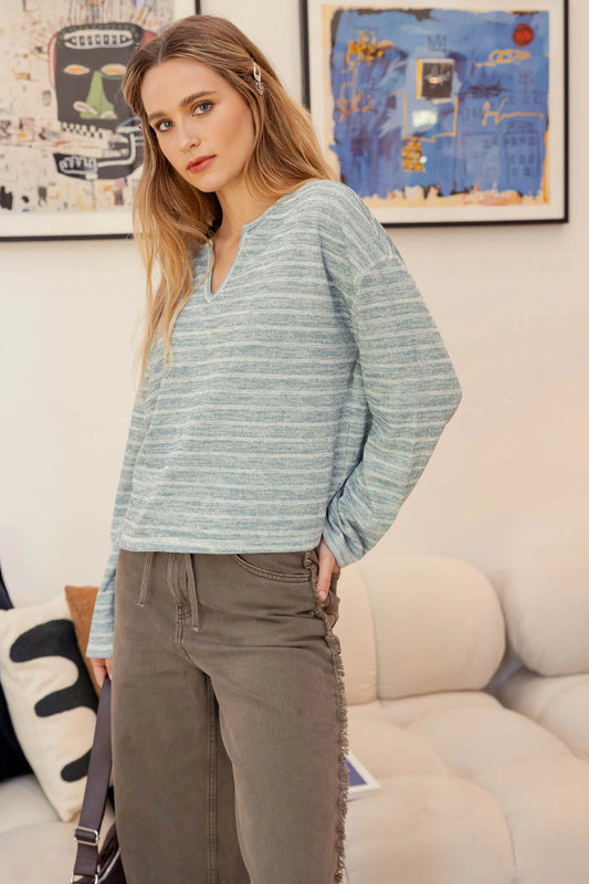 Striped Marled Knit Top