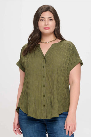 Pinstripe Short Cuff Woven Top