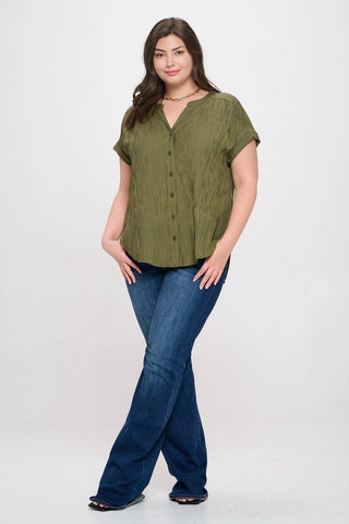 Pinstripe Short Cuff Woven Top