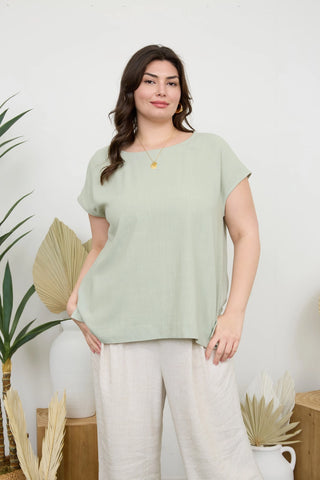 Round Neck Short Sleeve Linen Blouse