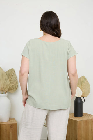 Round Neck Short Sleeve Linen Blouse