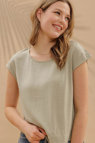 Round Neck Short Sleeve Linen Blouse