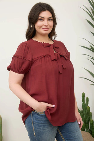 Scallop Trim w/ Tie & Puff sleeve top