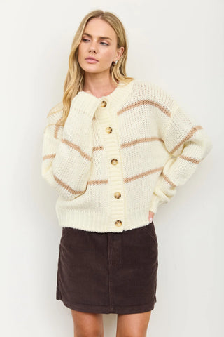 Stripe Jacquard Button Down Cardigan