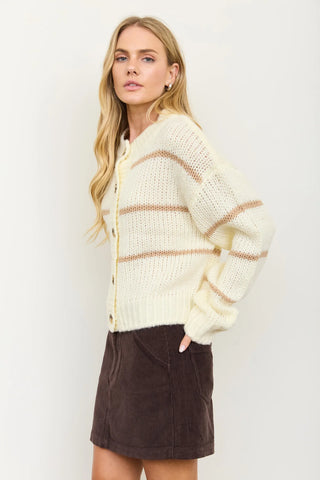 Stripe Jacquard Button Down Cardigan