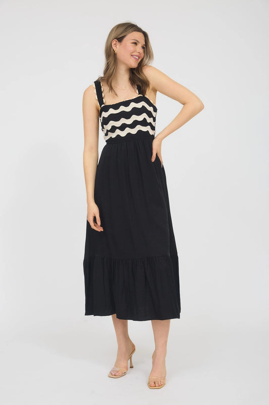 Wavy Scallop Midi Dress